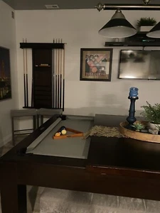 billiard/dining table American heritage, expresso with gray felt, two benches - Picture 1 of 4