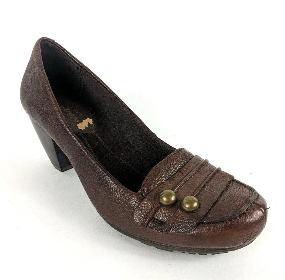 Bare ловушки каблуки женщин 6,5 коричневый кожаный блок каблук Trina золото акценты - Изображение 1 из 4