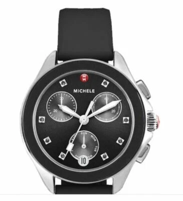 RELOJ MICHELE NUEVO CAPA CRONO TOPACIO NEGRO PLATA SILICONA MWW27C000002 NUEVO CON ETIQUETAS $595 Foto 1 de 4