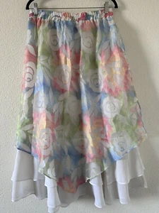 Water Color Maxi Midi Skirt Multicolored Layer Ruffle Mesh Women 1XL Spring - Picture 1 of 8