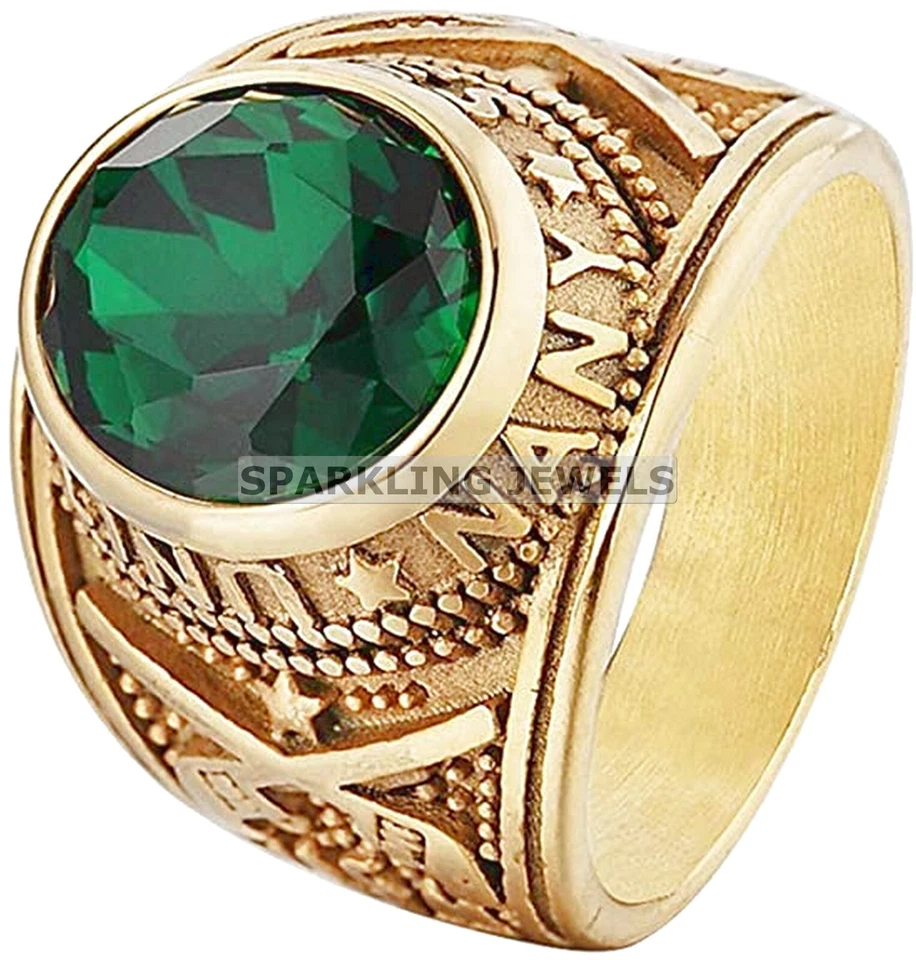 AAA+ Emerald Oval Cut With 925 Silver Gold Plated Ring For Men #485 Foto 1 de 4
