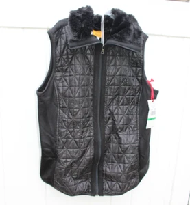 Nordstrom black vest quilted faux fur medium large light Ruby Rd $167 OFFER new - Picture 1 of 9