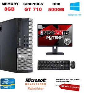 GAMING DELL BUNDLE DESKTOP PC FULL SET COMPUTER SYSTEM INTEL i3 8GB 500GB GT730 - Picture 1 of 6