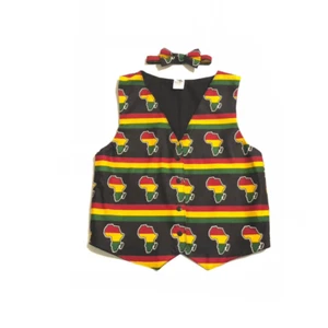 Boys African Map Black Vest and Bow Tie Ages 4 to 10 - Picture 1 of 3