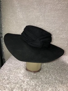 Vintage BOLLMAN HAT Co. 100% Wool WOMEN'S BLACK HAT Doeskin Felt Made USA Satin - Picture 1 of 8