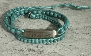 Origami Owl Turquoise Tone Beaded Wrap Around Bracelet Choose Joy - Picture 1 of 4