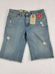 Levi's Girls Bermuda Blue Shorts Adjustable Waist Band Slim Stretch Size 14 Reg - Picture 1 of 6
