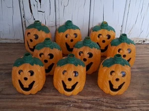 Vintage 9 Halloween Jack O Lantern Pumpkin Blow Mold Plastic String Light Covers - Picture 1 of 9