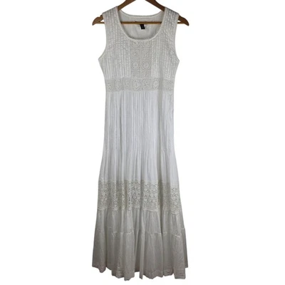 Vestido maxi Black Label by Chicos tamanho 00 EUA 2 branco em camadas croquete pradaria pesant - Imagem 1 de 4