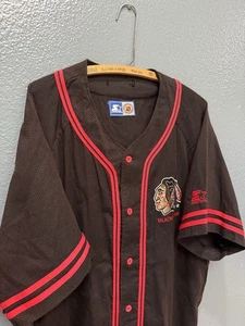 Vintage 90’s Starter NHL Chicago Blackhawks Black Hockey Baseball Jersey XL - Bild 1 von 6