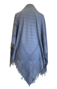Gucci GG Monogram Shawl Scarf Navy Blue Fringed Edges Coton Blend Italy#A65 - Picture 1 of 6