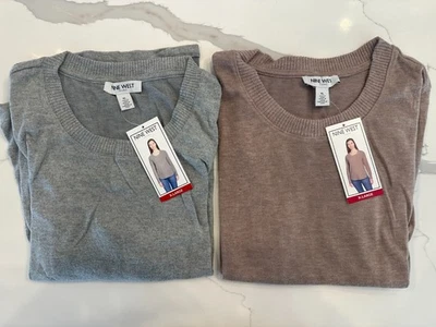 2 PACK NINE WEST WOMEN'S SOFT KNIT LONG SLEEVE PULLOVER CURVED HEM TOP NWT XL - Image 1 of 4