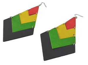 Pendientes de madera colgantes rasta con tono plateado de 5" de largo - Imagen 1 de 1