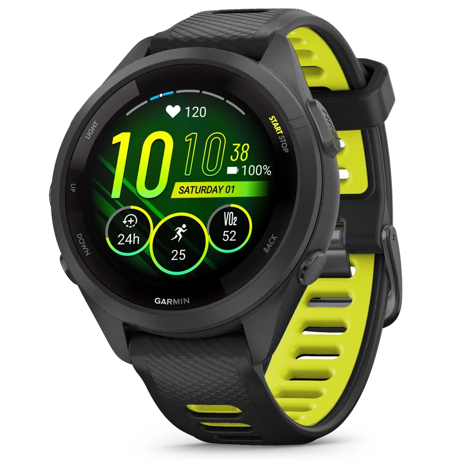 Reloj inteligente Garmin Forerunner 265S GPS para correr pantalla AMOLED negro amplificador amarillo Foto 1 de 4