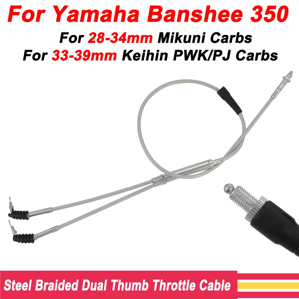 For Yamaha Banshee PWK PJ Carb 28-39mm Cable Braided Dual Thumb Throttle Cable - Image 1 of 4
