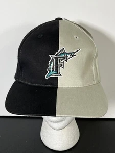 NWT Florida Marlins Twin Enterprise Black & Tan Split Baseball Strapback Cap Hat - Picture 1 of 11