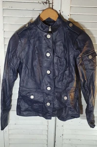Bradley by Bradley Bayou women's blue leather jacket zipper size XS - Picture 1 of 7