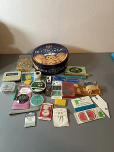Vintage Butter cookie Tin Full Of Sewing Notions - Picture 1 of 12