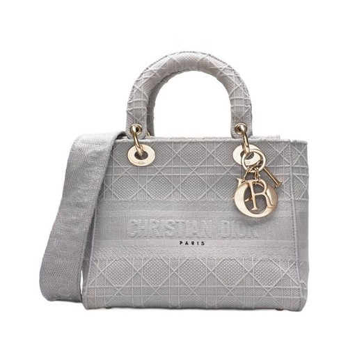 Borsa Christian Dior grigio chiaro Lady D Lite oro media tote bag