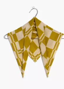 MADEWELL BANDANA COTONE BIOLOGICO VERDE ORO/BIANCO SPORCO STAMPA BLOCCO ASTRATTA NUOVA SENZA ETICHETTE - Foto 1 di 8
