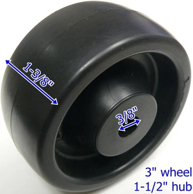 Oajen 3" diameter x 1-3/8" wide plastic wheel, 3/8" plain bore, pack of 4