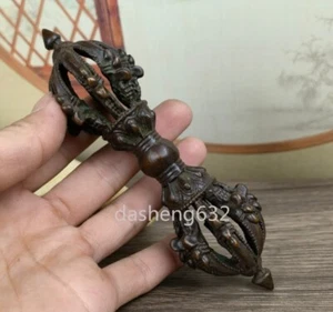 Raro pesado budista tibetano forjado a mano bronce fuego tántrico Vajra Dorje 6” - Imagen 1 de 4