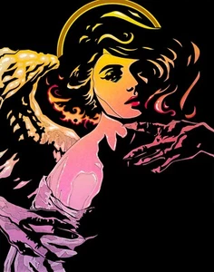 Gothic Engel mit Regenbogenflügeln und goldenem Heiligenschein Fantasy Art 11x14 - Bild 1 von 1