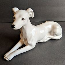 Vintage Hand Painted Glazed Ceramic Porcelain Greyhound Dog 9" White Figurine