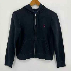 Ralph Lauren Sport Hoodie Girl's Size L Black Full Zip Hooded Pink Pony Logo - Picture 1 of 9
