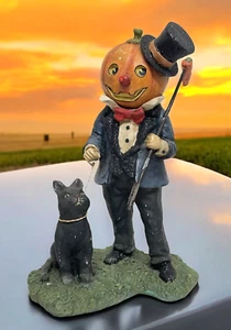Bethany Lowe Halloween Jaunty Jack's Top Hat pumpkin cat prim Folk Art figure - Picture 1 of 12