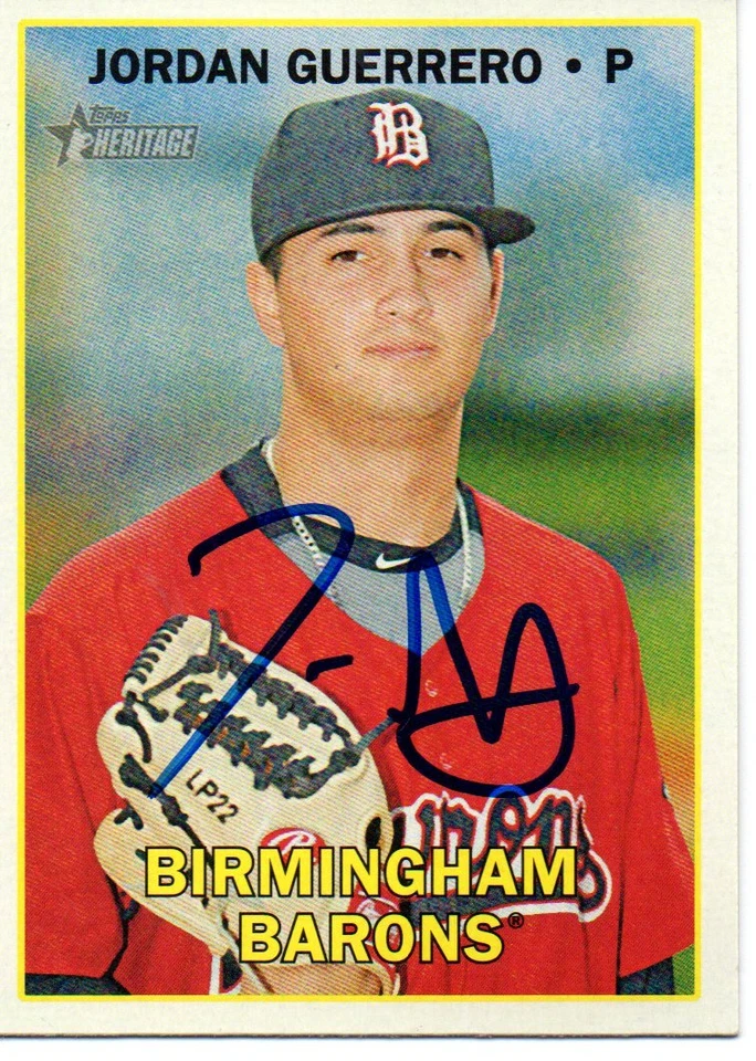 Jordan Guerrero Birmingham Barons 2016 Topps Heritage Minors Signed Card - Image 1 of 1