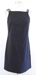 Vtg 90s 2000s Black Floral Sequin Beaded Cocktail Party Dress Square Neck Size 8 - Picture 1 of 7