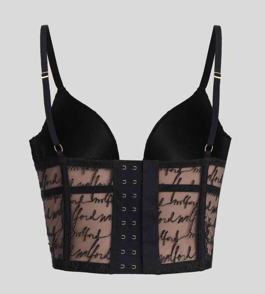 Sujetador corsé Wolford Logo Obsessed Bustier talla 34B negro brillante con aros $215 nuevo con etiquetas Foto 1 de 3