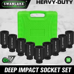 SWANLAKE 9Pc 1/2" Deep Impact Socket Set Metric 29mm-38mm 6-Point Large Sockets - Picture 1 of 10