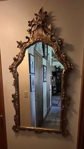 Antique Rococo Style Gilt Framed Gold Wall Mirror - Made in Italy 57” H Cover