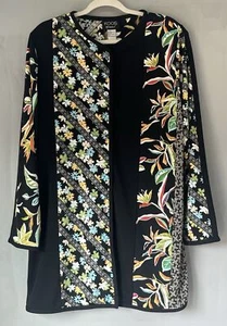 Women’s Vintage Tunic Top Overcoat Koos Of Course Black Floral Size Large - Picture 1 of 7