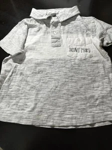 Boy’s Grey White Striped Cotton Casual Collared Pocket Buttons Size 4T T-shirt - Picture 1 of 10