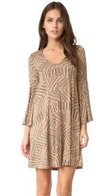 Mini Vestido RACHEL PALLY Tostado Negro Geo Estampado Manga Campana Cuello en V Cambio S = 4/6 🤍 Foto 1 de 4