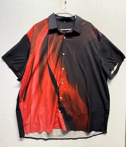 Red & Black Abstract Button-Up Shirt 4XL Short Sleeve Polyester Mens Casual Wear - Bild 1 von 6