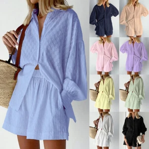 🌟Ladies Blouse Tops+Shorts Set 2PCS Summer Loose Tracksuit Holiday Outfits Size - Picture 1 of 22