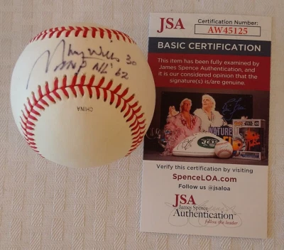 MAURY WILLS Autographed Signed MLB Baseball JSA Doubleday Dodgers Inscription - Image 1 of 2