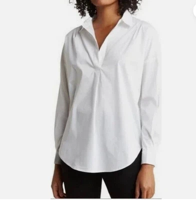 Camisa Magaschoni Blanca Cuello Popelina Cuello Dividido Manga Larga Gran Tamaño 2X Foto 1 de 4