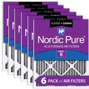 16x25x1 (15_1/2x24_1/2) Furnace Air Filters MERV 8 Pleated Plus Carbon 6 Pack - Picture 1 of 7