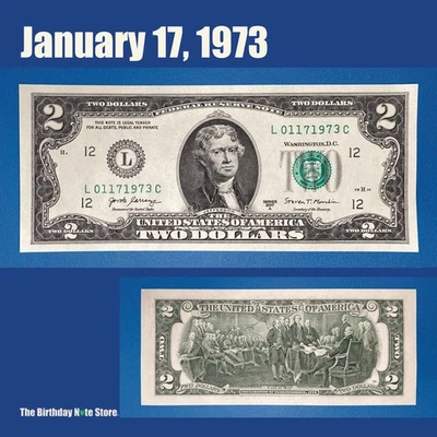 January 17, 1973 Birthday Anniversary $2 Two Dollar Bill Serial Number 01171973 - Image 1 of 2