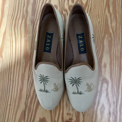 Zapatos planos de verano de paja ZALO para mujer en color tostado con palmeras talla 7 1/2 elegantes Foto 1 de 4