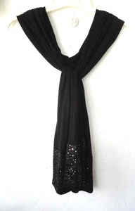 J. JILL Black wrap ~ fluid jersey with satin sequin edges 72 x 20 in wide NWT - Picture 1 of 7
