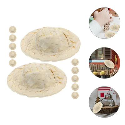  12 pezzi mini cappelli di paglia cappelli per bambole intrecciate mini simula - Immagine 1 di 4