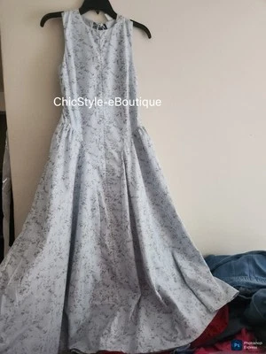 Vestido de popeline floral H&M elegante abertura traseira midi azul claro/floral tamanho GG novo com etiquetas - Imagem 1 de 4