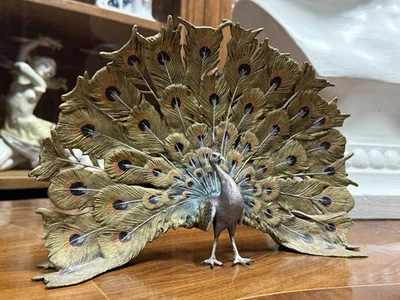 Wiener Bronze Pfau absolute Rarität Bronze Pfau Bergmann Wien - Bild 1 von 4