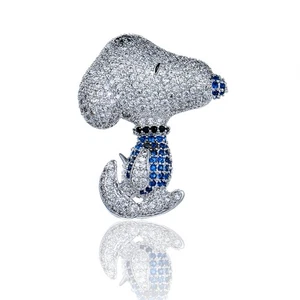 Snoopy Dog Puppy Peanuts Comic White Blue CZ Stone Crystal Brooch Pin B018 - Picture 1 of 4
